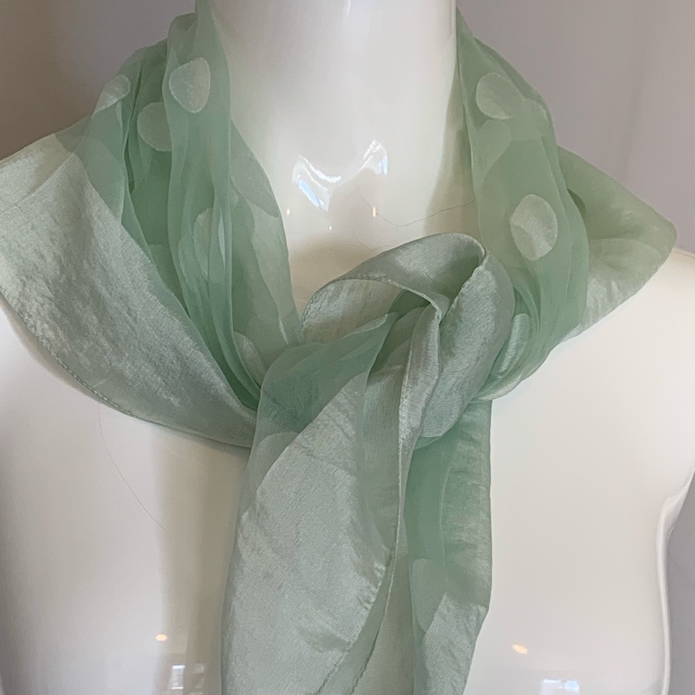 Light green sheer scarf with polkadots vintage
